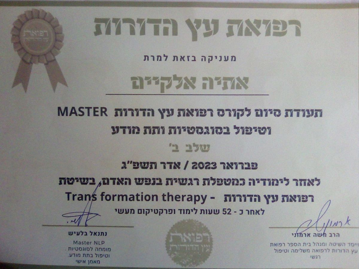 תעודה בטיפול רגשי אתיה אלקיים